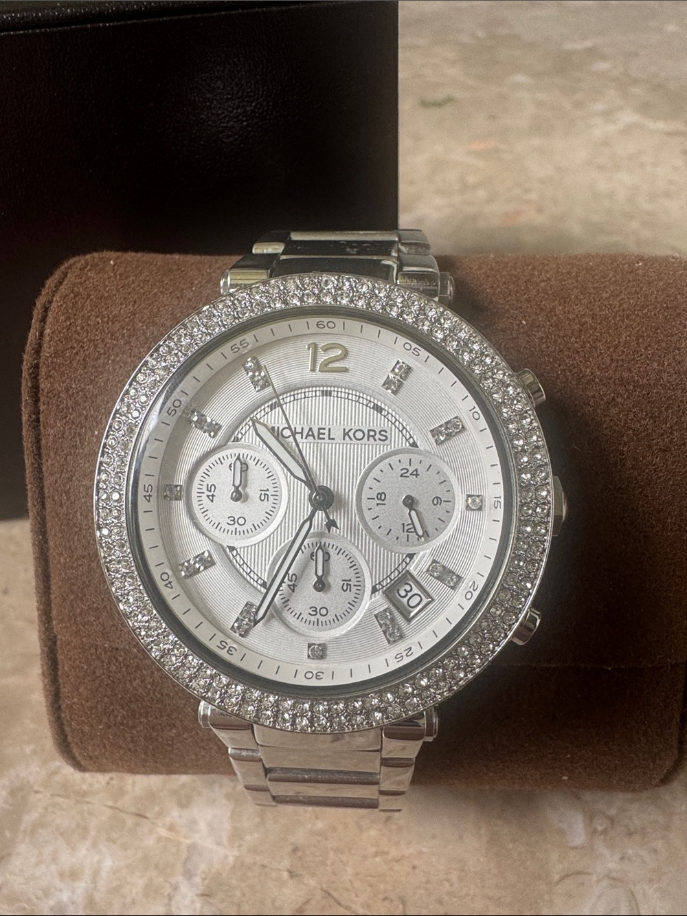 Michael Kors Silver Crystal-Accent Chronograph Watch